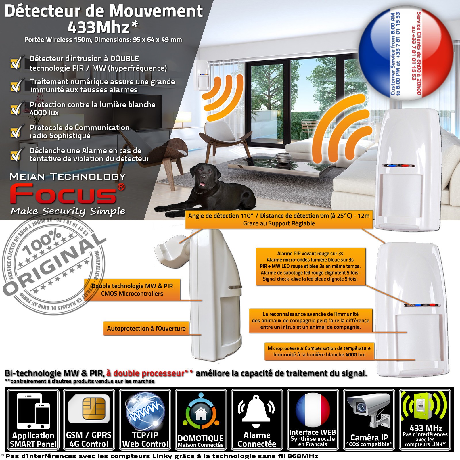 Détecteur de mouvement infrarouge pour bureaux, cabinet médical et garage d'entreprise discret