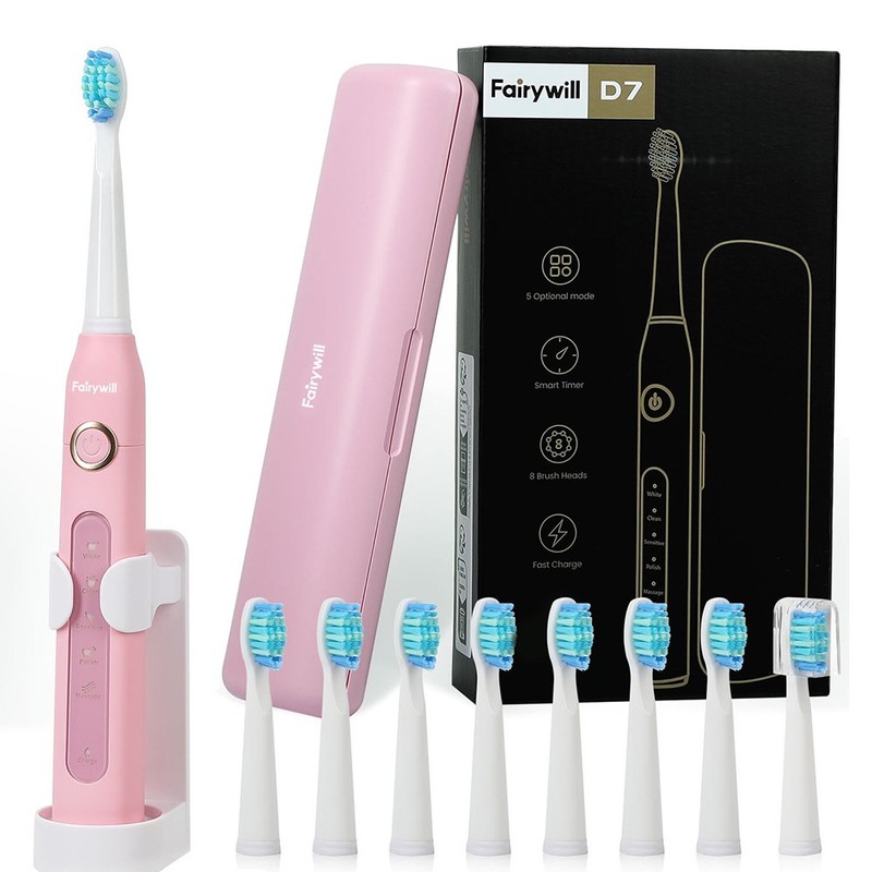 Fairywill Sonic Rechargeable Electric Toothbrush Rechargeabl Timer 8 Brush Heads