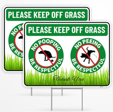 2PC No Poop or Pee Dog Sign with Stakes, 12 Inches by 9 Inches - Corrugated Plas
