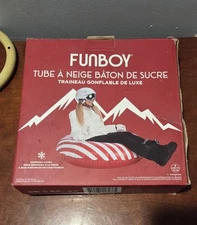 FUNBOY Candy Cane 46" Candy Cane Snow Tube Luxury Inflatable Snow Sled White/Red