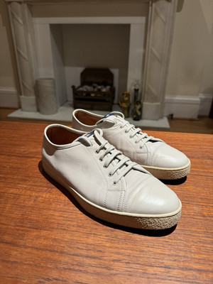 John Lobb Levah Suede Leather Sneakers White Men's Size UK