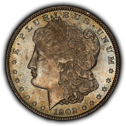 1902 $1 Morgan Silver Dollar - Colorful Neon Toning - UNC - SKU-D7214