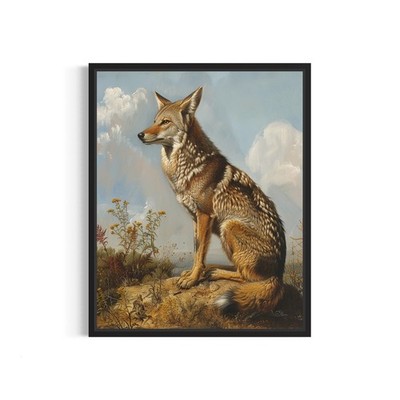 Coyote Vintage Poster Art Print, Retro Animal Decor Nature, Wildlife Wall Dec...