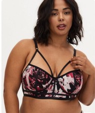 Torrid Strap Front Simply Mesh Underwire Bra Torn Rose Floral Black Plus Size 2