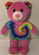 Build a Bear Workshop 8" Mini Plush Pink Hippie Bear Rainbow Tye Dye Shirt Rare