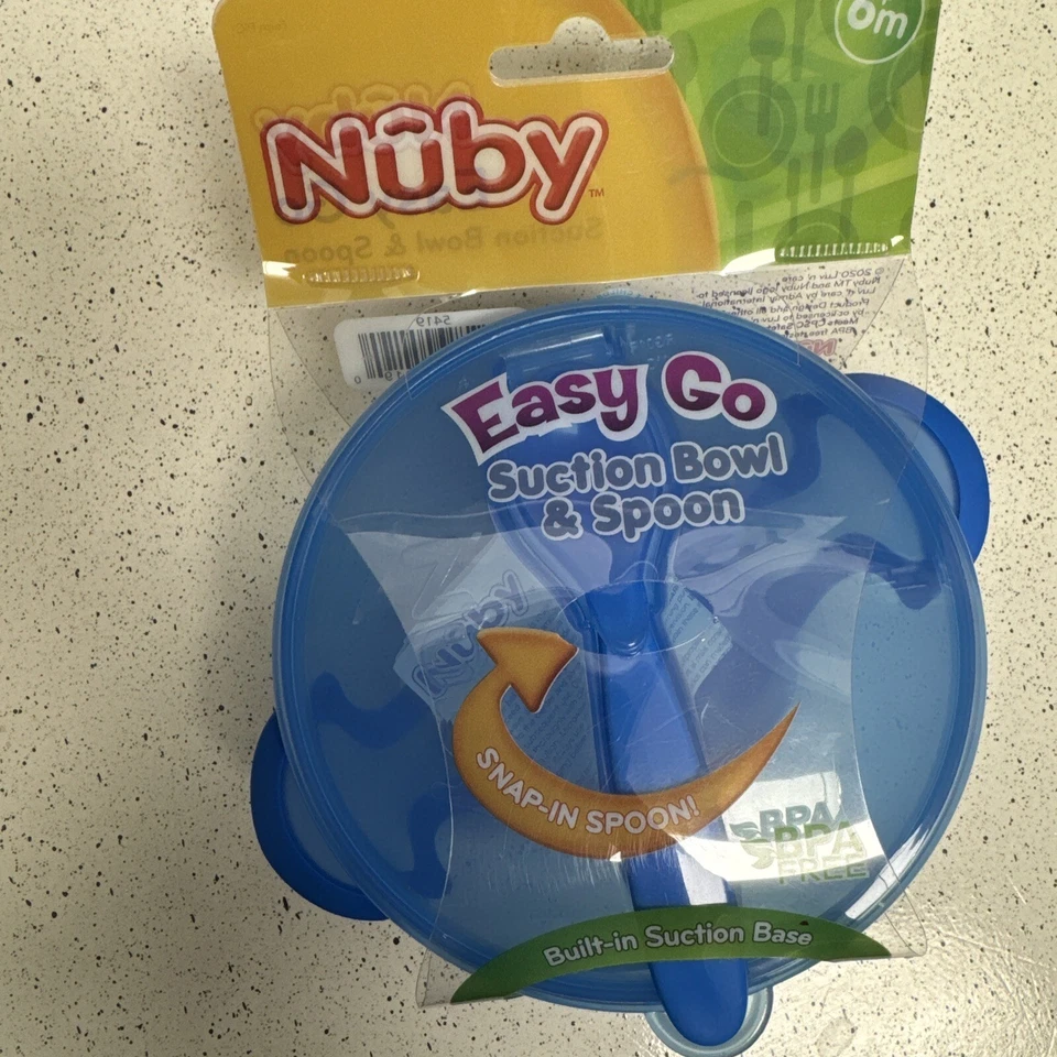 Nuby Bowl Lid Spoon Easy Go Feeding Kit 6+ mo BPA Free Pink Blue Gr New - Image 2 of 4