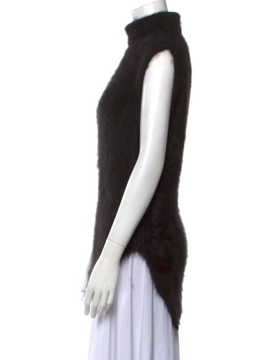Celine Angora Girocollo Nero Maglione Felpa Gilet Senza Maniche L