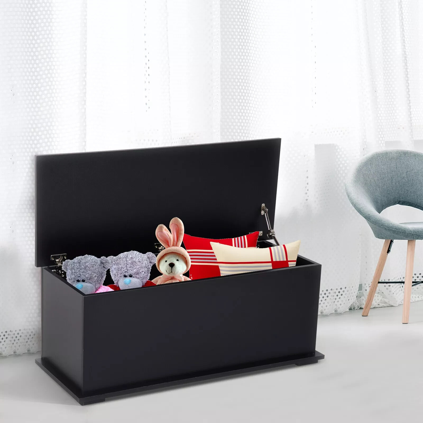 Ottoman Storage Box Chest Cabinet Keepsake With Lid Chipboard Black