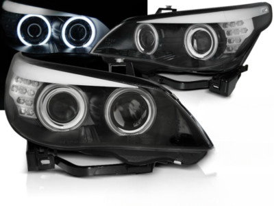 Scheinwerfer Paar für BMW E60/E61 ab 2003 bis 2007 Angel Eyes CCFL schwarz LED