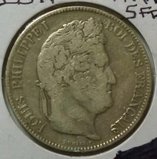 1833-W FRANCE - 5 FRANCS - LOUIS PHILIPPE I - LILLE MINT - 3/4 Oz SILVER