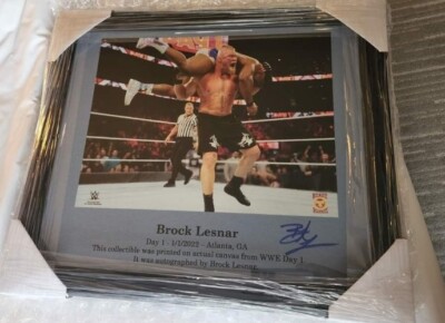 WWE BROCK LESNAR AUTOGRAPH 16 x 20 RING USED CANVAS PLAQUE SIGNED