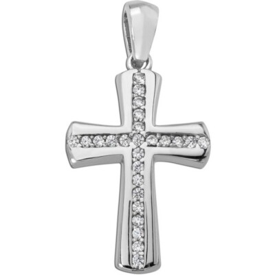 925 REAL SILVER *** Cubic Zirconia Cross Pendant 26mm, Chain