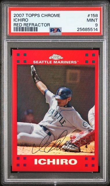 2007 Topps Chrome Red Refractor /99 Ichiro #158 PSA 9 Mint Seattle Mariners HOF