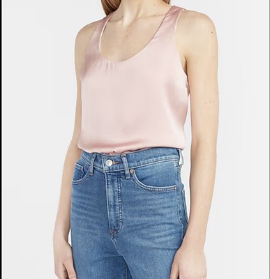 NWT Express Reversible Satin Scoop Neck Tank Small $44 Blush & Ivory