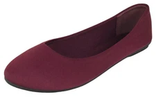 Forever Women Ballet Flats Round Gel Memory Foam Insole Satin FLEXIBLE Burgundy