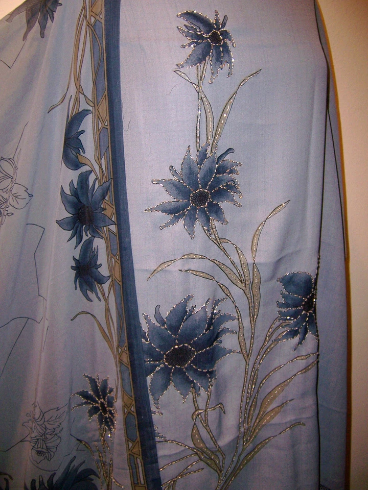 3 TELAS DE DISEÑO A JUEGO GRIS AZULADO MAGNÍFICOS DISEÑOS CON CUENTAS Y LENTEJUELAS 7+yd Foto 3 de 4