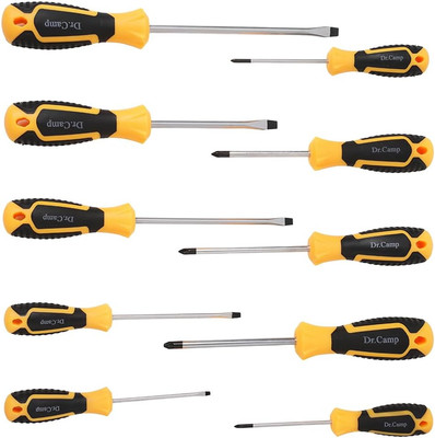 Dr Camp 10-Piece Screwdriver Set, Assorted Sizes, Yellow and Black