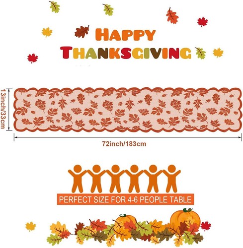 33x183 Embroidered Maple Leaf Lace Table Runner Thanksgiving Autumn Fall Decor - Picture 7 of 7