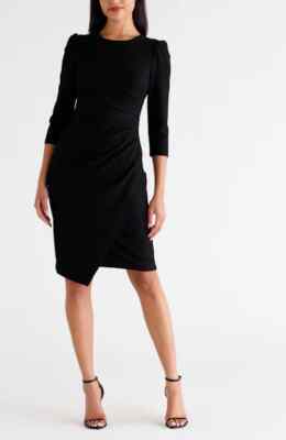 Eliza J Pleated Long Sleeve Dress in Black at Nordstrom, Size 12