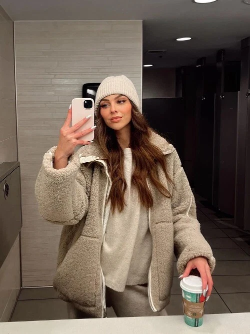 Winter Lamb Wool Plush Coat For Women Thicken Warm Long Sleeve Turtleneck Jacket - Image 3 of 4