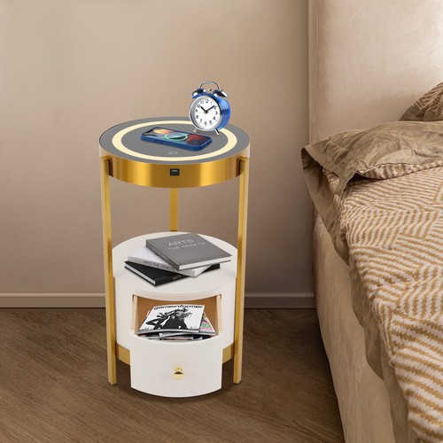 LED Nightstand Bedside Table with Drawers USB & Charging Station End Side Table - Bild 6 von 20