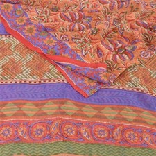 Sanskriti Vintage Sarees Peach 100 Pure Georgette Printed Sari 5Yd Craft Fabric