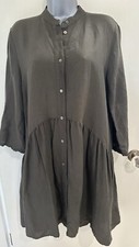 Zara Khaki Linen Blend Button Up Shirt Fit And Flare Dress Size Medium