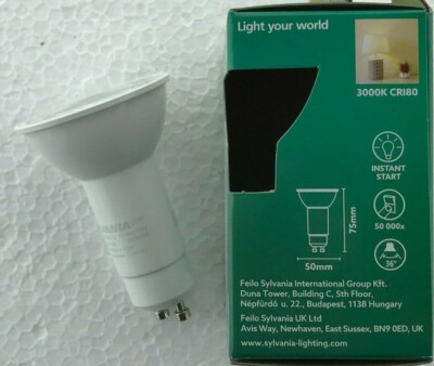6 X 4.2W GU10 Long Neck LED Bulb SYLVANIA 75mm X 50mm Replaces 11w Cfl Type