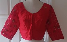 New Red Sequin Ready Made Stitches Brocade Saree Blouse Ready to Wear.