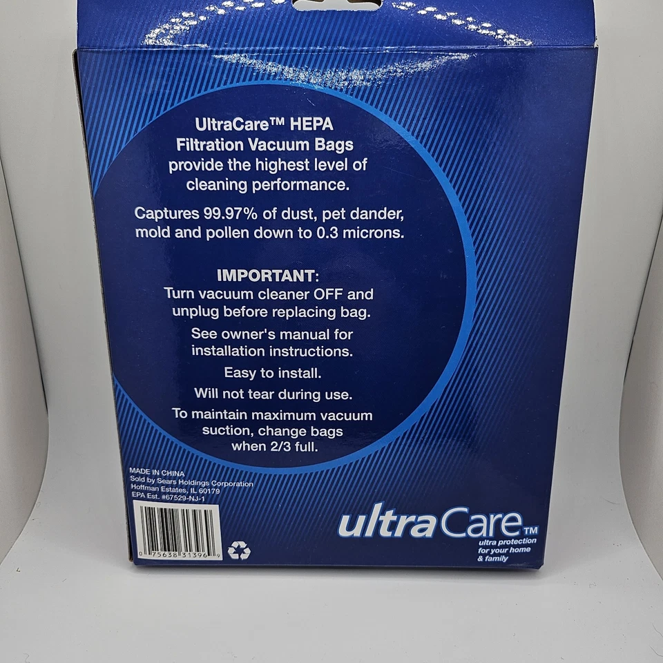 Ultra Care Kenmore Q Bolsas de Vacío Bolsas de Vacío HEPA Tela Filtración Lote de 3 CIB Foto 2 de 4