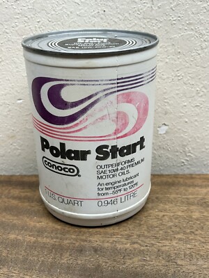 Conoco POLAR START Motor Oil Quart Empty Can  Plastic can w/metal Top 10W-20W-30