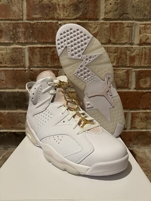 New Nike Air Jordan 6 Retro Gold Hoop Rings White DH9696-100 Women 12 Men 10.5