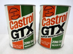2x Vintage Castrol GTX 20W-50 Motor Oil 1 Quart Cardboard Can Full Qt