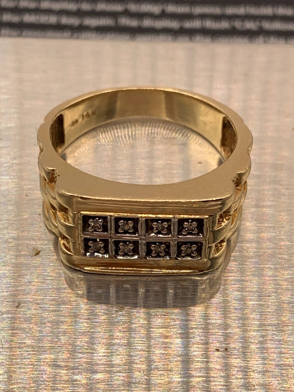 14K Gold Diamond Mens Ring Square Diamonds 8.6 grams Gem