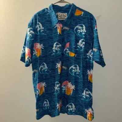 Sierra Nevada Brewing Co. Blue Tropic Waves Patterned Button Down Shirt Size XXL