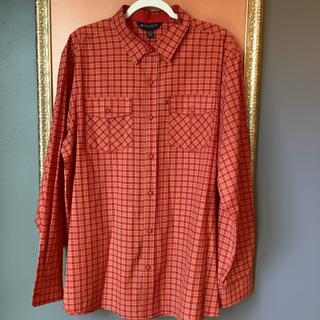 Rocawear Orange Checked Button Down - image 1
