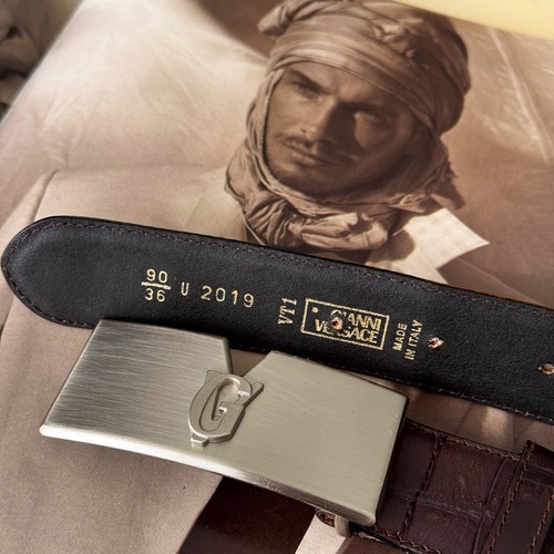 GIANNI VERSACE belt brown leather with GV logo size 90/36 from S/S 1997 - Picture 21 of 24