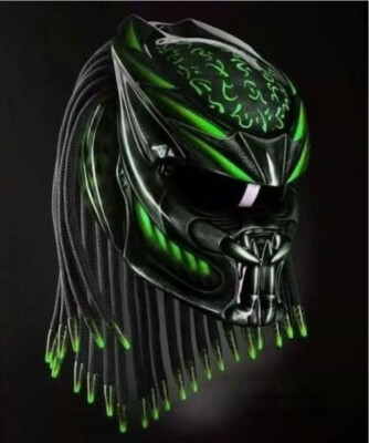 PREDATOR MOTORRADHELM CUSTOM GREEN FIRE ( DOT & ECE ZERTIFIZIERT)