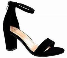 NIB TOP MODA "HANNAH" SUEDE ANKLE BUCKLE STRAP HEELED SANDALS BLACK SIZE 8.5M