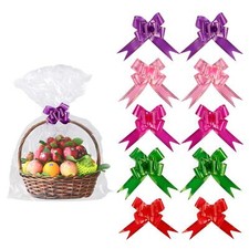 20 Pack 30x44inches Clear Basket Bags Pull Bow Set 10 Packaging Bags Cello Ce...
