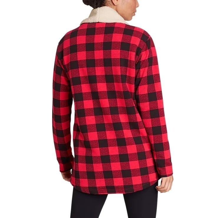 Eddie Bauer Cabin Fleece Cardigan Sherpa Buffalo Check Red Black Cozy  Women's S | eBay