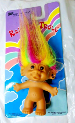 3'' Rainbow Troll With Earring Vintage Bright of America