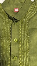 Men  s Designer Olive Green Kurta with white pajama  Intricate Embroidery size40 
