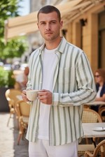 Men Linen Blend Long Sleeve Premium Long Sleeves Holiday Beach Casual Shirts PL5