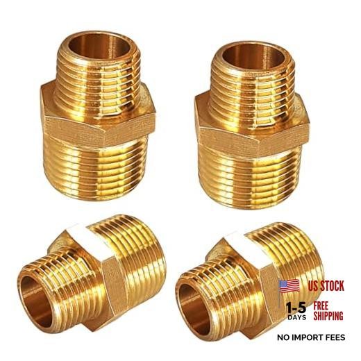 4 Pack 3/4" x 1/2" NPT Brass Hex Nipple Reducer Male x 3/4 to 1/2 inch,4pcs