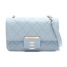 Chanel Leather Mini Matelasse Shoulder Bag Women Blue One Size