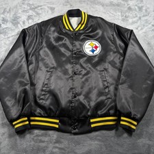Vintage Pittsburgh Steelers Satin Bomber Jacket Mens Medium Black Chalk Line NFL