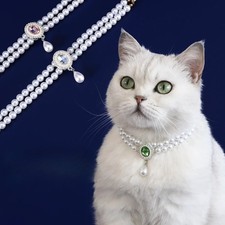 Pet Jewelry for Small Dogs Cats Elegant Pearl Necklace with Crystal Pendant