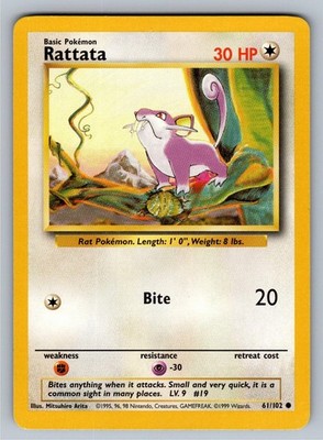 Rattata 61/102 Common Base Set Unlimited Pokemon Lightly Played