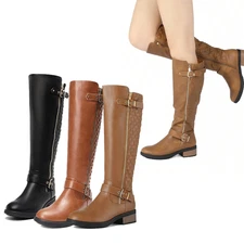 Women Wide Calf Knee High Boots Low Heel Riding Boots Fall Winter Tall Boots